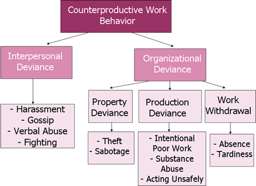 counterproductive work behaviours cover quite a few areas of deviant behaviour